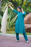 Rose Katha Kurta set (Maroon color), Pista Lime Gathers Kurta Set & Elegant Curve Kurta Set (Teal color) Combo