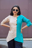 Enchanting Asymmetrical Top, Pyramid Peplum Top (Green) & Peach Kimono Overlay Combo