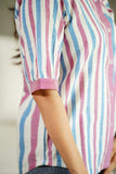 Lime Shirt & Cool Stripes Short Shirt (Purple) & Blue Daisy Half-Button Top Combo