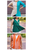 Enchanting Asymmetrical Top, Pyramid Peplum Top (Green) & Peach Kimono Overlay Combo
