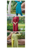 Rose Katha Kurta set (Maroon color), Pista Lime Gathers Kurta Set & Elegant Curve Kurta Set (Teal color) Combo