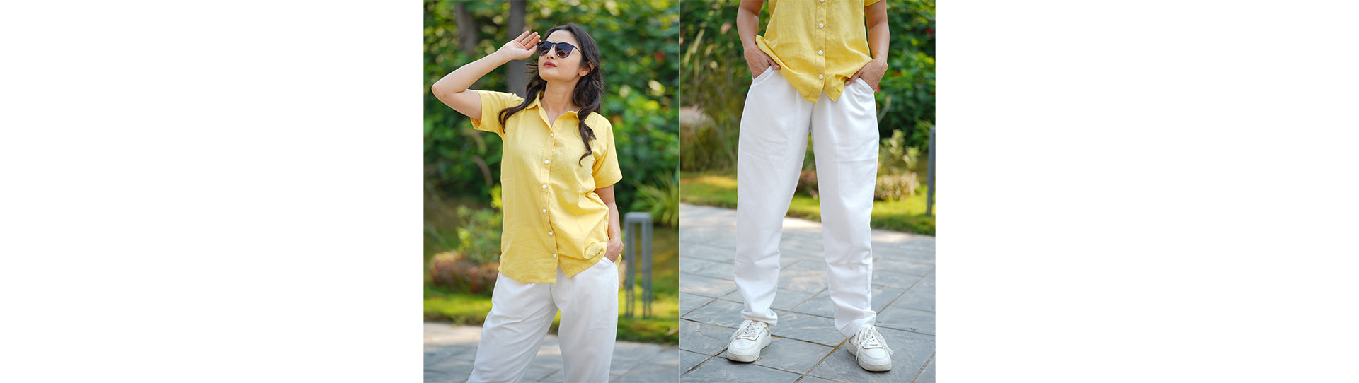 Lime Shirt & White Khadi Straight Pant Combo